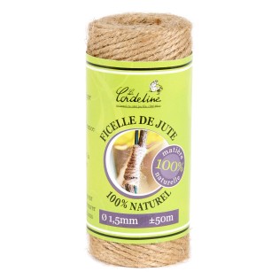 Bobine 50 g jute 2.0/2 ø1.5 mm ±50 m - couleur naturel banderole kraft s/film