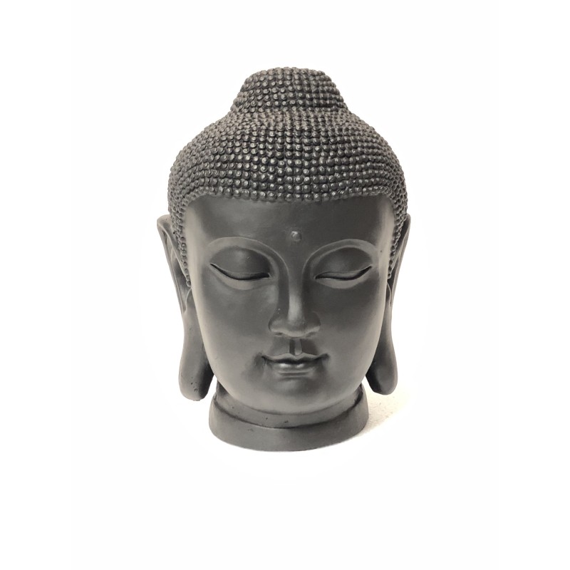 TETE DE BOUDDHA NOIRE EN FIBRE D ARGILE H42CM