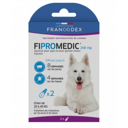 Traitement Francodex Fipromedic 2 pipettes 268mg antiparasitaire pour grands chiens de 20 à 40kg