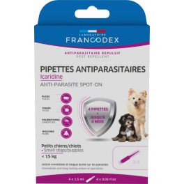 Pipettes Francodex antiparasitaires de 1.5ml x4 à base d'icaridine pour petits chiens et chiots de moins de 15kg