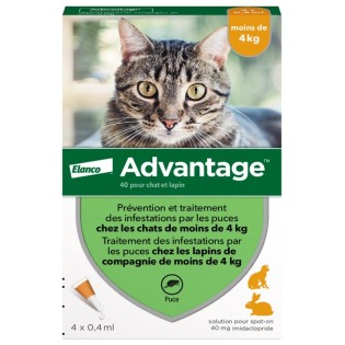 ADVANTAGE 40 PIPETTES POUR CHAT ET LAPIN (0-4KG) 4X0,4ML