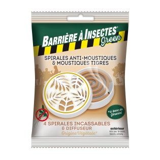 Spirales anti-moustiques à base de géraniol et boîtier diffuseur décoratif - Sachet de 4 spirales + 1 diffuseur