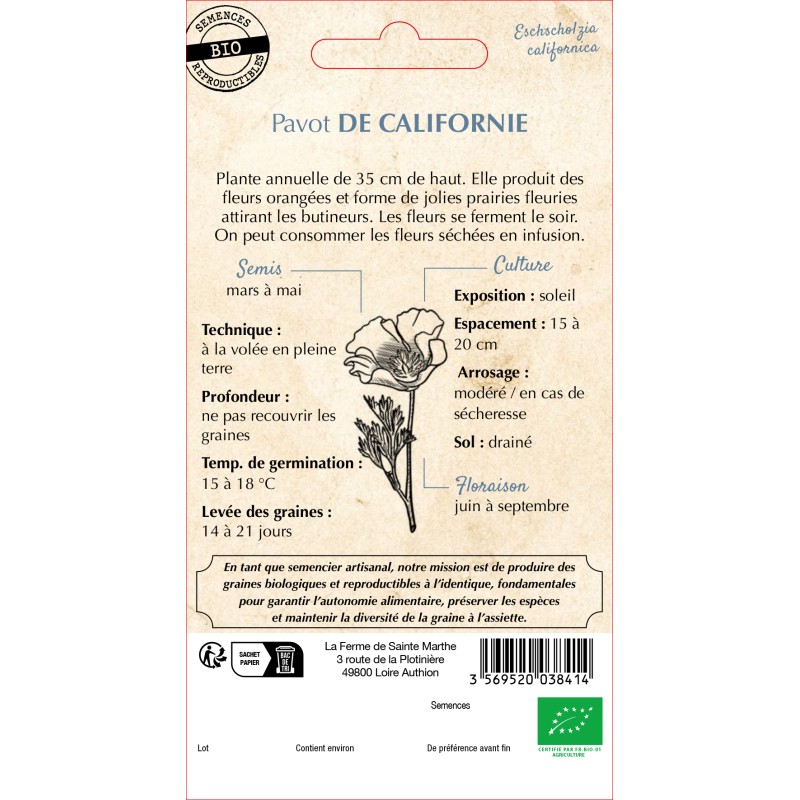 PAVOT DE CALIFORNIE ORANGE BIO