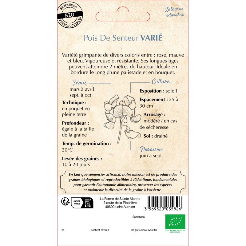 POIS DE SENTEUR VARIE BIO
