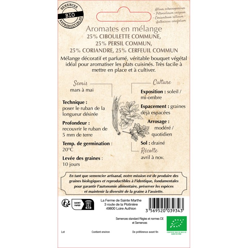 RUBAN AROMATIQUE BIO (CIBOULETTE-PERSIL-CORIANDRE-CERFEUIL)