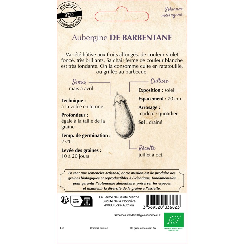 AUBERGINE DE BARBENTANE BIO