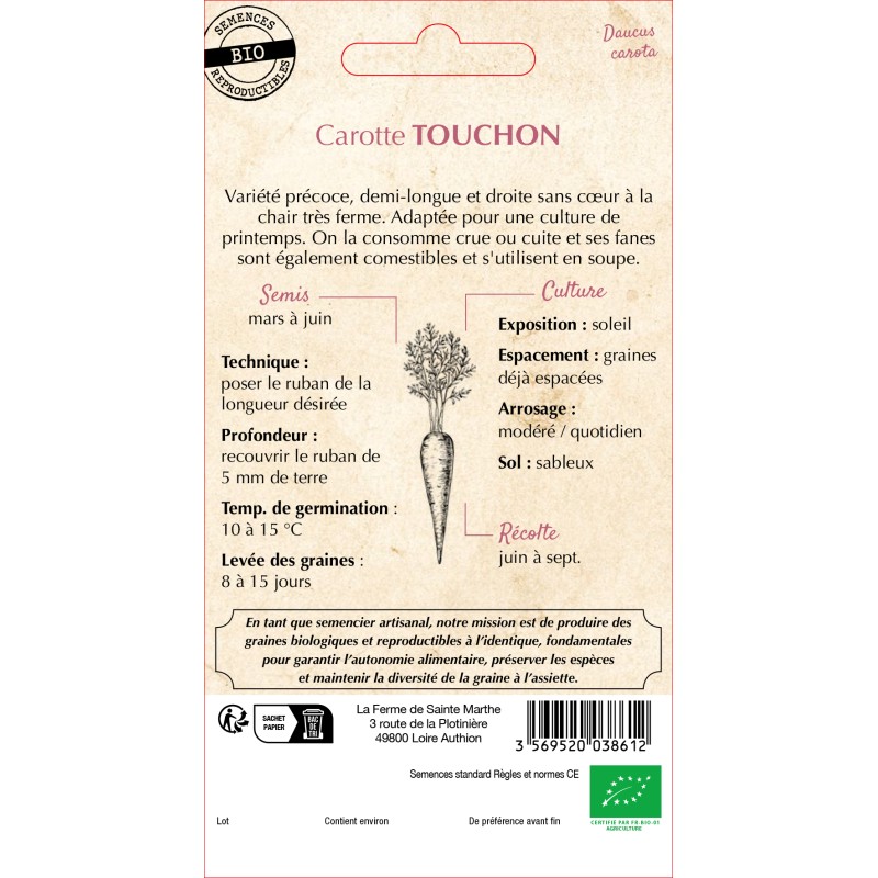 RUBAN CAROTTE TOUCHON BIO