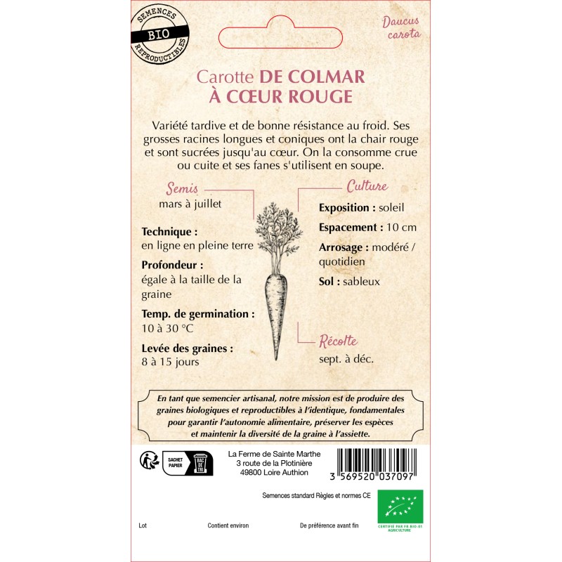 CAROTTE POTAGERE DE COLMAR BIO