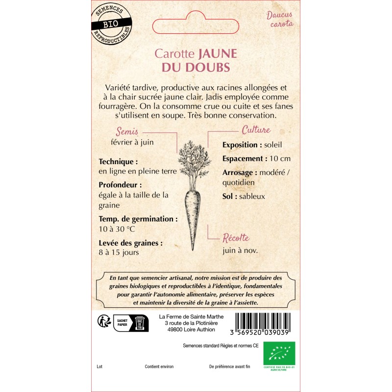 CAROTTE JAUNE DU DOUBS BIO
