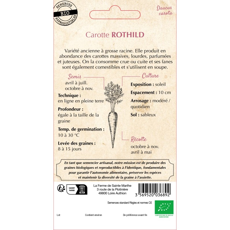 CAROTTE POTAGERE ROTHILD BIO