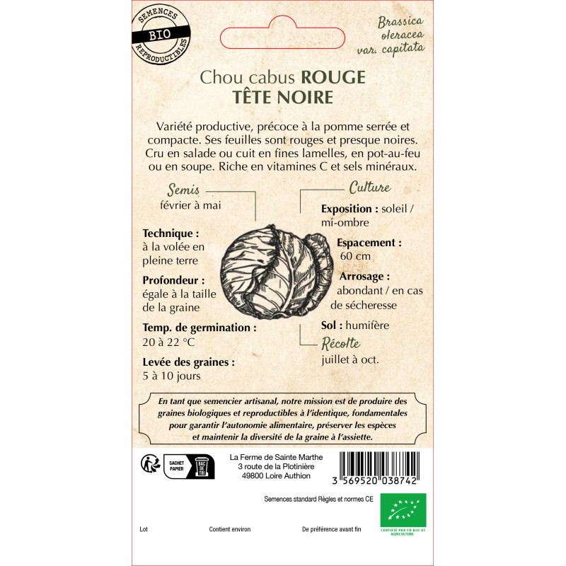 CHOU CABUS ROUGE TETE NOIRE 3 BIO