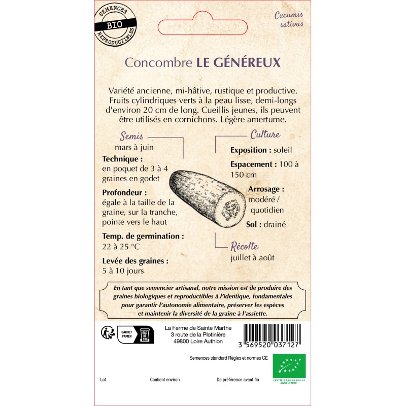 CONCOMBRE LE GENEREUX BIO