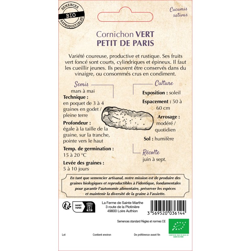 CORNICHON VERT PETIT DE PARIS BIO