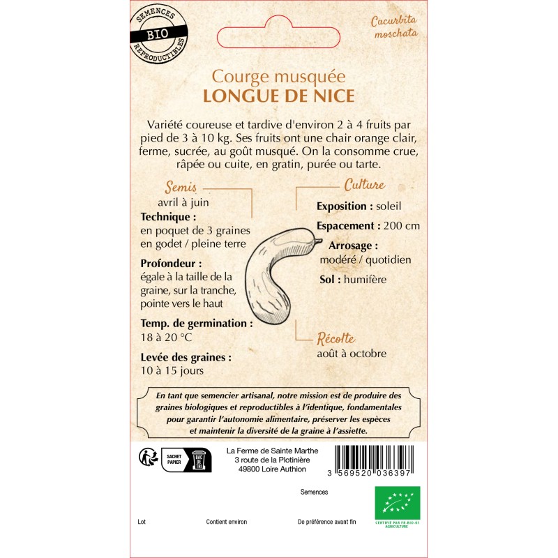 COURGE MUSQUEE LONGUE DE NICE BIO