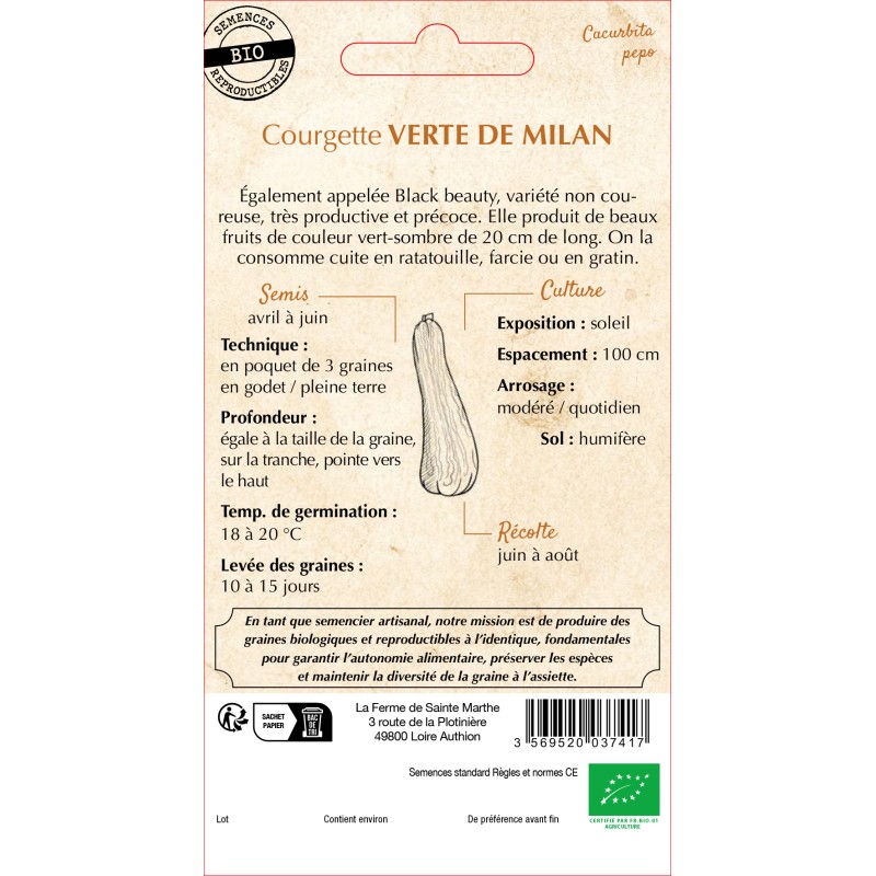 COURGETTE VERTE DE MILAN BIO