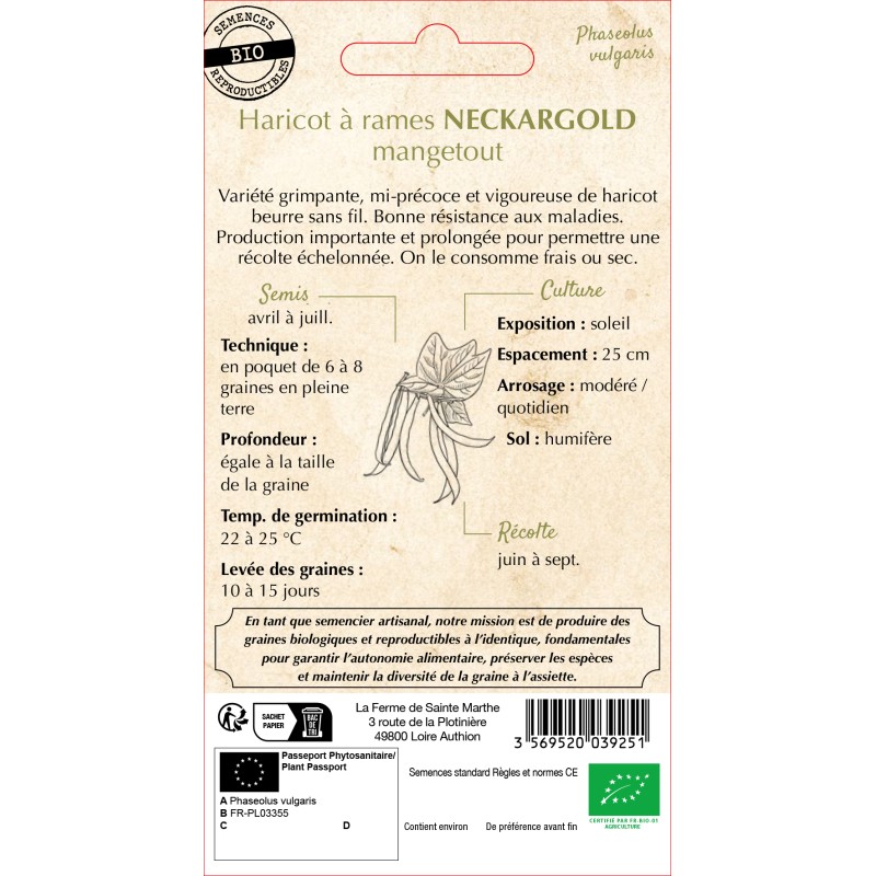 HARICOT A RAME NECKARGOLD BIO SCH 10G