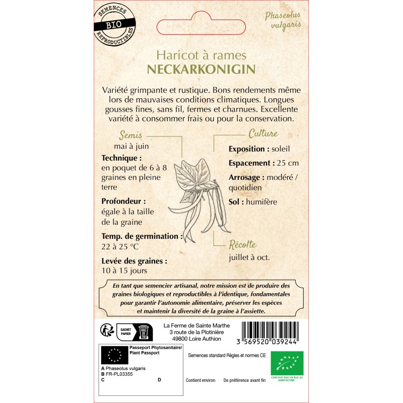 HARICOT A RAME NECKARKONINGIN BIO SCH 10G