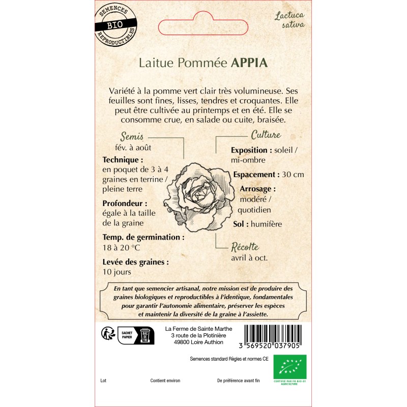 LAITUE POMMEE APPIA BIO