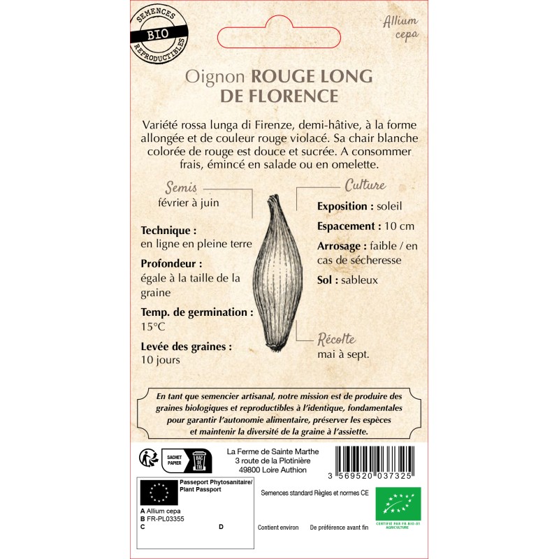 OIGNON ROUGE LONG DE FLORENCE BIO