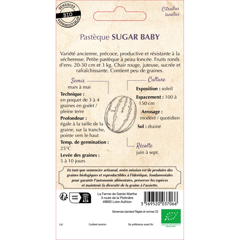 PASTÈQUE SUGAR BABY BIO