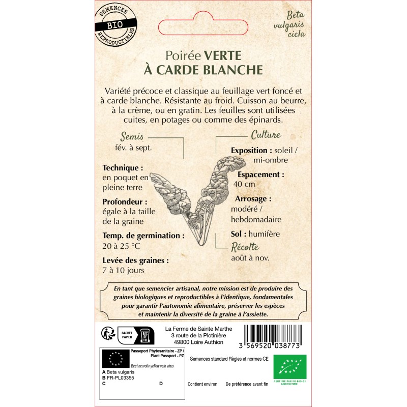 POIREE VERTE A CARDE BLANCHE 2 BIO