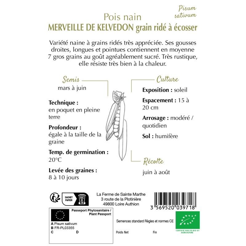 POIS NAIN MERVEILLE DE KELVEDON BIO 80G