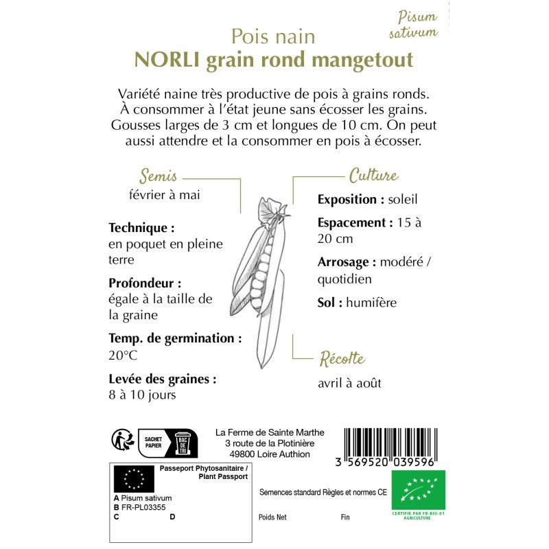 POIS NAIN MANGETOUT NORLI BIO