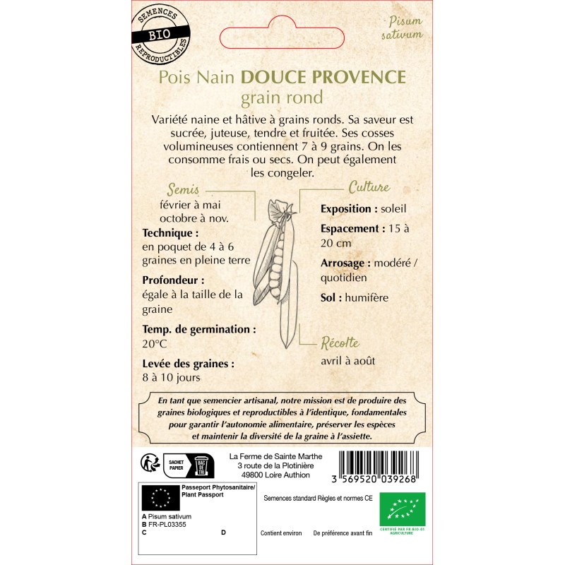 POIS NAIN DOUCE PROVENCE BIO SCH 10G