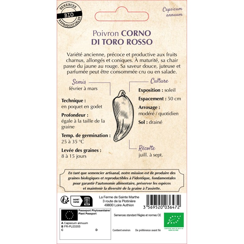 PIMENT POIVRON CORNO DI TORO ROSSO BIO