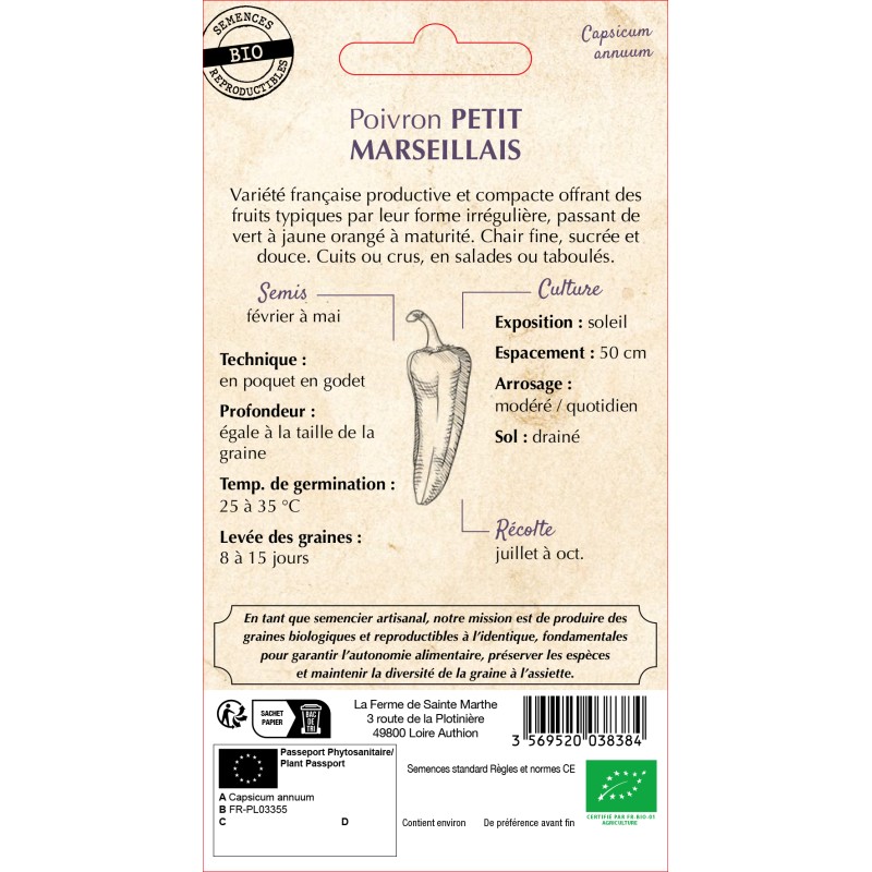 POIVRON PETIT MARSEILLAIS BIO
