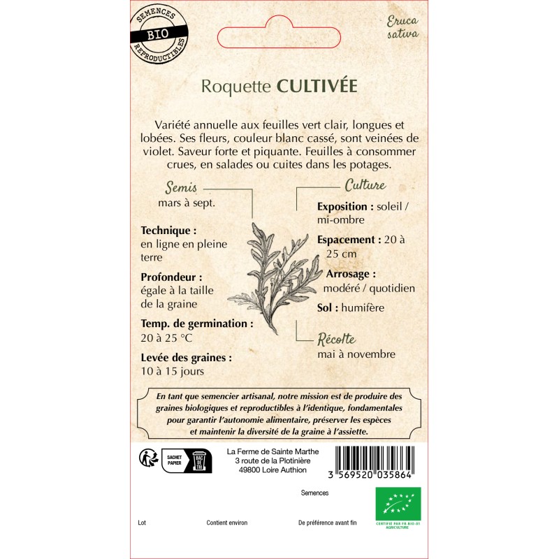ROQUETTE CULTIVEE BIO