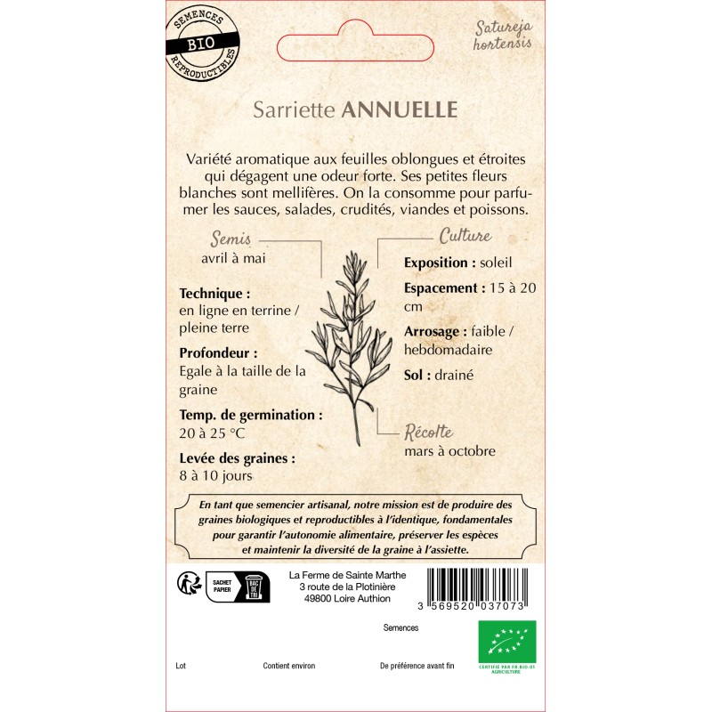 SARRIETTE ANNUELLE BIO