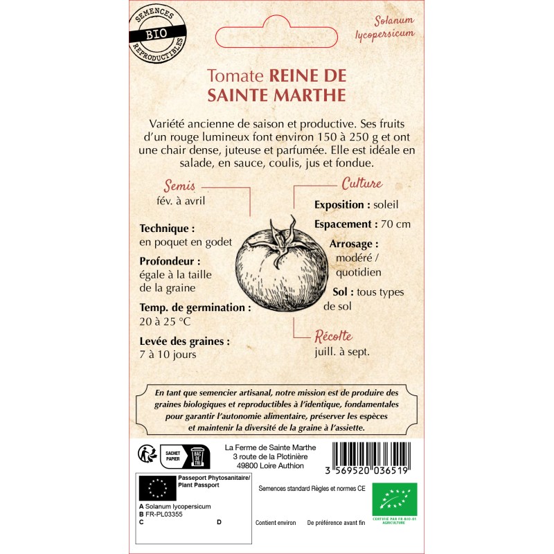 TOMATE REINE DE SAINTE MARTHE BIO