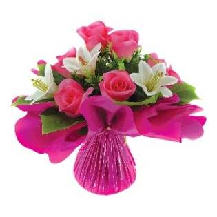 BOUQUET BULLE H32DM34CM ROSE CREME