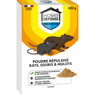 Home Defense® Poudre répulsive rats, souris et mulots