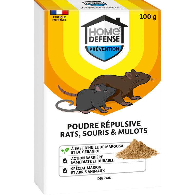 Home Defense® Poudre répulsive rats, souris et mulots