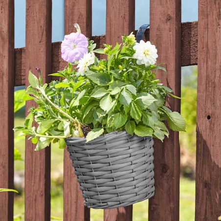 Pot Suspendu Faux Rotin ardoise 20 cm
